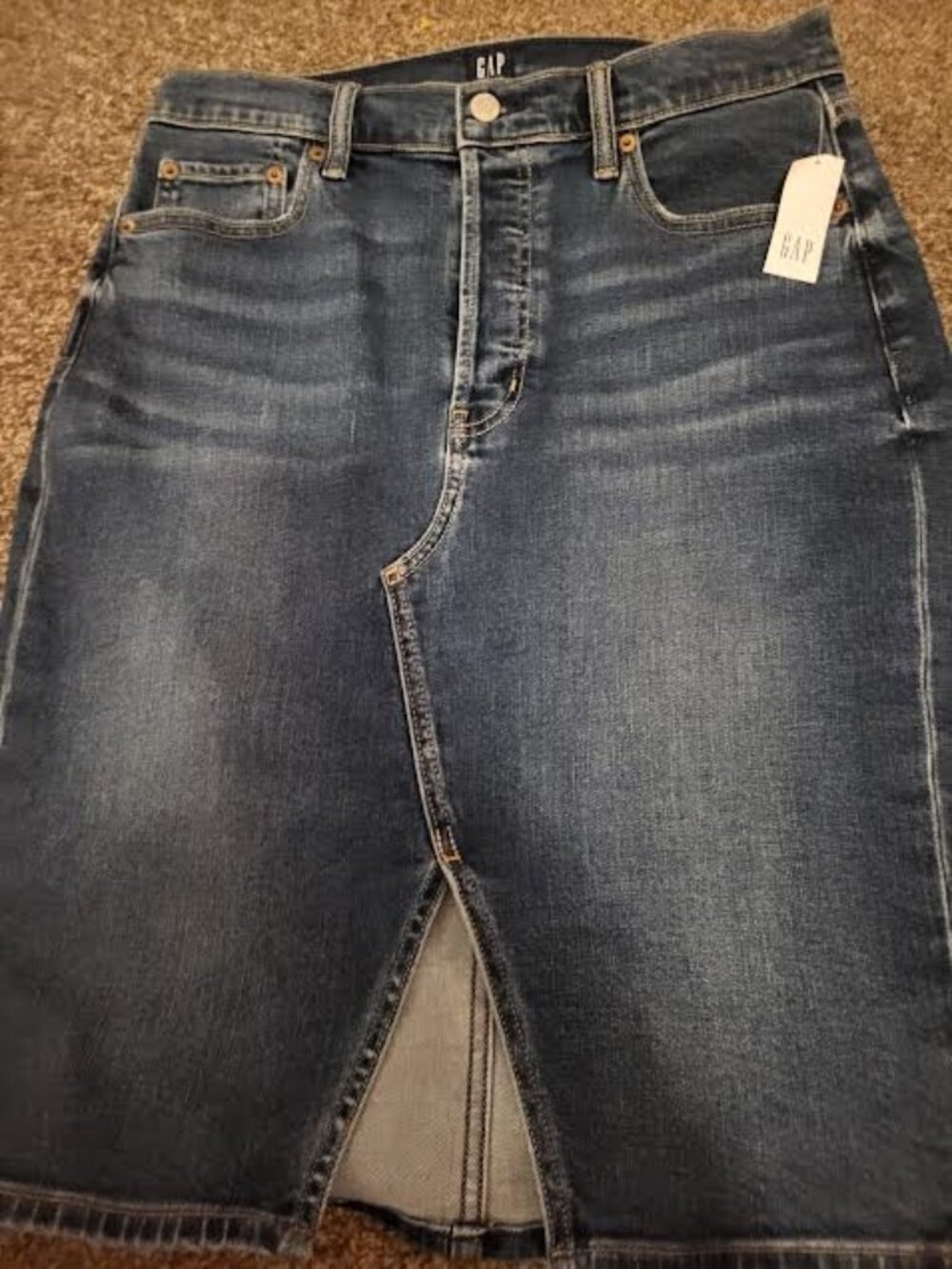 Womens Gap Denim Midi Skirt with Front Slit Size 10/30